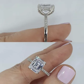 Večno 925 Sterling srebro prstanec Emerald cut Simulirani Diamantno Poroko Posla bela topaz Obroči za Ženske, Nakit