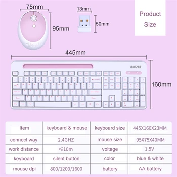 2.4 G Dekleta Brezžično Tipkovnico Gaming Mouse Combo 1600 DPI Mini Miške Tiho Tipkovnico Za Macbook Lenovo Dell Asus Prenosnik, PC Gamer