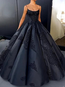 Dolgo Večerno Obleko 2020 Elegantno Črno Appliques Čipke Zajemalka Vratu Arabski Slog Dubaj Ženske Obleke Večerne Abendkleider