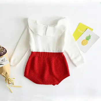 Srčkan Newborn Baby Dekle z Dolgimi rokavi, pletenje, šivanje Romper Toplo Jumpsuit Obleke Oblačila