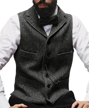 Mens obleko majice moške rjava črna waistcoat telovnik človek steampunk suknjič prugasta tweed proti-vrat slim fit gilet homme poročna obleka