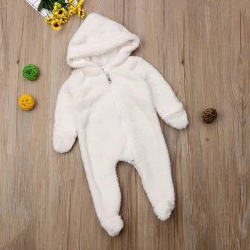 Newborn Baby Toddler Dekle, Fant Hooded Romper Jumpsuit Zimske Obleke Mehka Runo Plišastih Oblačila 0-24Months