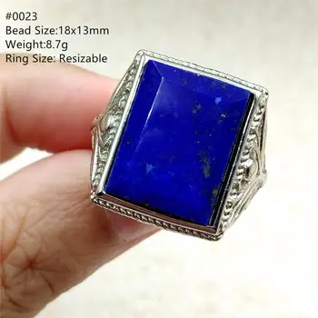 Natural Royal Modra Lapis Lazuli Obroč 14x10mm 925 Srebra Sterling Za Žensko Trendy Stranka Darilo Pravokotnik Kristalno Prstan Nastavljiv