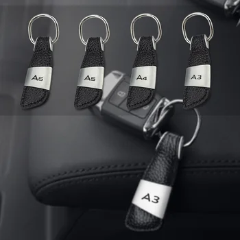 Avto Emblem Značko Pravega Usnja Tipko Veriga Obroč za Audi A1 A3 A4 A5 A6 A8 B8 B6 TT Q2 Q3 V5 Q7 Q8 Keychain Keyfob Avto Styling