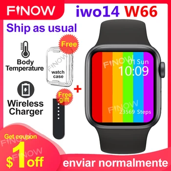 Original IWO14 W66 Smartwatch 44 mm Trak Brezžično Polnjenje Bluetooth Klic EKG Srca RateTemperature PK IWO 12 13 W26 Pro W56