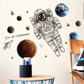 Nordijska Astronavt Stenske Nalepke Zunanji prostor Planet Dekorativne Nalepke Otroci Soba Otroka Vrtec Stene Decals je Doma Dekor Galaxy PVC