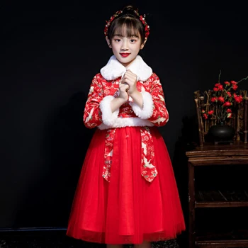 Dekliška Oblačila Kitajski Slog Rdeče Praznovanje Obleko Tang Kostum