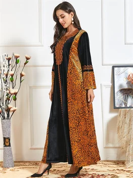 Siskakia Letnik Etnične Vezenje Maxi obleke za Ženske Zimske 2020 Žamet Leopard Plus Velikost Dubaj Turčija arabsko Muslimanskih Oblačil