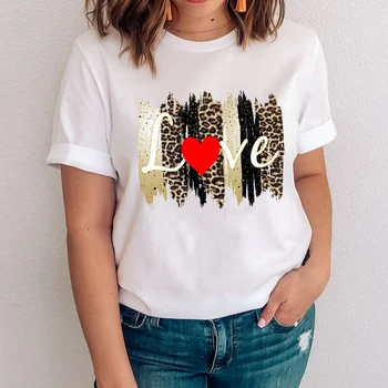 Ženske Grafični Leopard Ljubezen Oblačila Valentine Tiskanje Priložnostne 90. letih Obleke Lady Tees Tiskanja Vrhovi Oblačila Tshirt Ženske T-Shirt