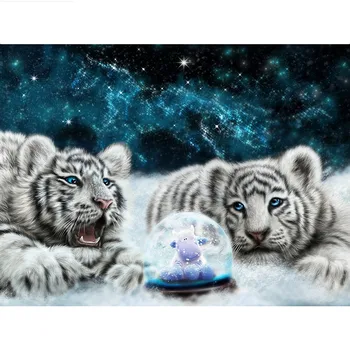 5D DIY Diamond slikarstvo fantasy white tiger Celoten kvadratni/Krog Diamond vezenje Navzkrižno Šiv Nosorogovo Mozaik dekor NX