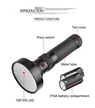 100 Led UV Svetlobo Svetilko, Baklo Luči Varnosti Ultravijolično Odkrivanje Lučka Madeže Urina Detektor Scorpion Lov