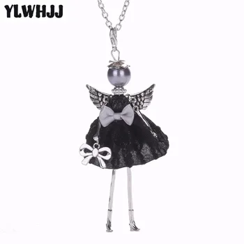 YLWHJJ ženske blagovne znamke black srčkan lutka Izjavo ogrlica dekle obleko angel krila maxi obesek baby ženska moda nov trendovski nakit