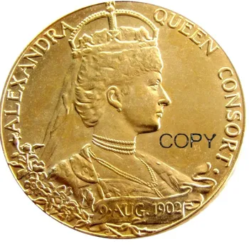 GB EDWARD VII ALEXANDRA KRALJICA DRUŽICA 1902 KRONANJE MEDALJO pozlačeni Kopija kovanca