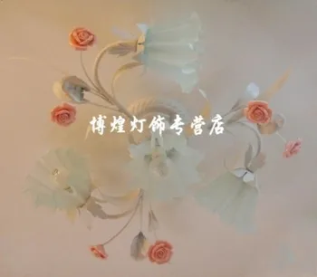Evropski slog vrt, dnevna soba Romantično Restavracije bela kovanega železa roza keramični cvetje stekla lampshade Stropne Svetilke c140
