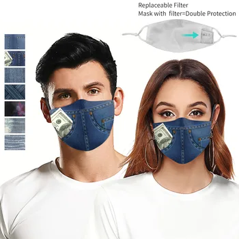 Kavboj Tiskanja Zaščitne Maske Stroj za Večkratno uporabo Prah Masko Tkanine za boj Proti Onesnaževanju Usta Masko S Filtrom PM2.5 Zamenljivi