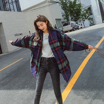 Nov Prihod 2019 Pomlad Jesen Koreja Moda za Ženske Kariran Jopiči Plašč Vse ujema Priložnostne Orodje Vrhnja oblačila Ženski Plašči S237