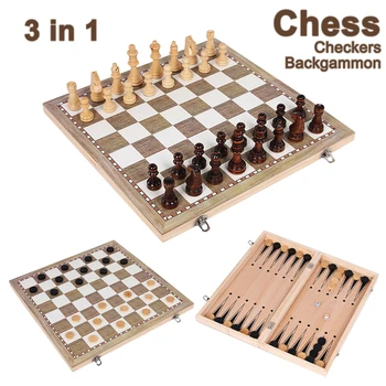 3 v 1 Zložljiv Leseni Šah Odbor Set Potovalnih Igre, Šah in Backgammon Dama Igrača Chessmen Zabava Igra družabne Igrače Darilo