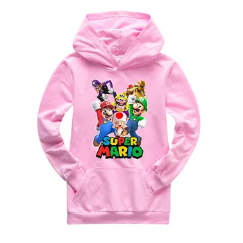 Novo pomlad jesen Super Mario otrok dolgo sleeved hooded žep pulover fantje dekleta šport in prosti čas risanka tiskanja oblačila