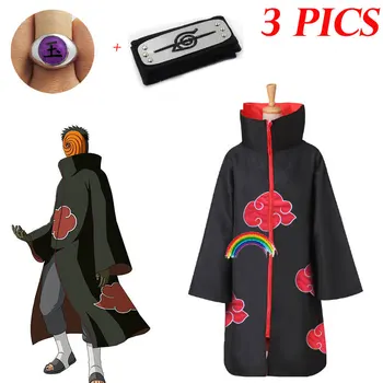 3 PICS Naruto Kostum Akatsuki Plašč, Cosplay Sasuke Uchiha Cape Cosplay Itachi Oblačila kostum Akatsuki VSI ČLANI 11SETS