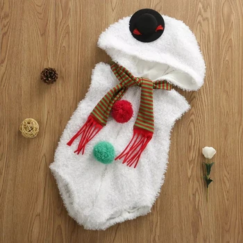 2021 Nove Božič Novorojenega Dojenčka Baby Dekle, Fant, Igralne Obleke Snežak Cosplay Kostum Krzno Hooded Zadrgo Romper Obleko