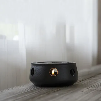Japonski Slog Black Zen Grobe Keramike, Čaj Pot Toplejše Znanja Keramični Svijećnjak Izolacija Bazi Kave, Mleka Toplejše Dodatki