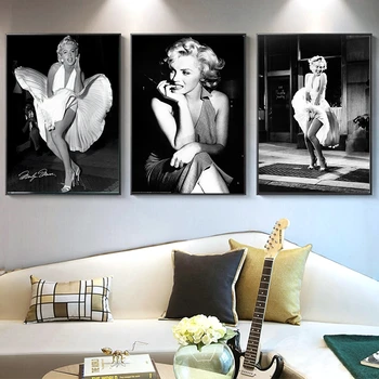 Črno Bel Marilyn Monroe Stenske Slike Platno Film Plakatov in Fotografij Wall Art za Dnevni Sobi Doma Dekor Brez Okvirja