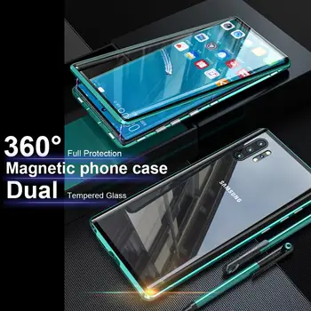 Dvojno stransko steklo Kovine Magnetno Ohišje za Samsung Galaxy Note 10 Plus Telefon Primeru 360 Popolno Zaščito Primeru Za Galaxy Note 10+