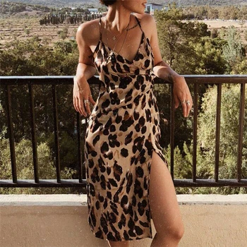 Seksi Leopard Obleka Ženske Camisole Poletje Visoko pasu split Obleka Ženske obleke 2020 Novo Slim Camisole Ženski Ulične Obleko Lady