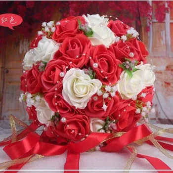 Lepe Ročno izdelane Rože, Dekorativne Umetne Vrtnice Cvetovi Biseri Nevesta Poročni Čipke Poudarki Poročne Šopke s Trakom