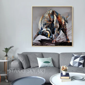 Odličen Umetnik Ročno poslikano Visoke Kakovosti Povzetek Živali Bika Oljna slika na Platnu Moderna Živali Bika Akril Slikarstvo