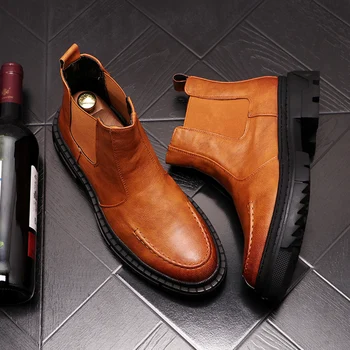 Znana blagovna znamka moških luksuznih modnih chelsea škornji pravega usnja platforma čevlji lep kavboj bottines gleženj bootas hombre zapato