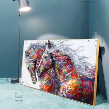 Sodobna Plakatov in Fotografij Grafitov Dve Teče Konj Wall Art Platno Slikarstvo Živali Slike za dnevno Sobo Home Design