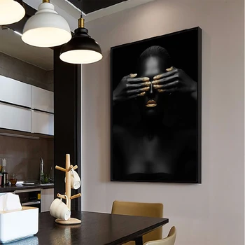 Wall Art Platno slikarstvo črno in zlato afriška ženska, Slike, plakate in grafike Doma dekoracijo plakat za dnevno sobo