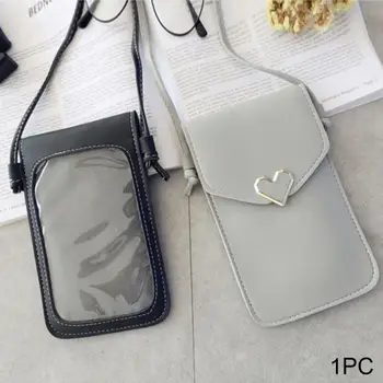 Pregledna Mini Cross Body Bag Ženske, Touch Screen Mobilni Telefon Torba v obliki Srca Ornament PU Usnje Vreča Pripni Gumb #2