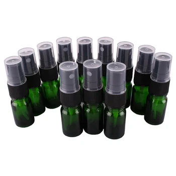 12pcs 5ml Zeleno Steklo Spray Steklenico w/ Black Fine Megle Škropilnica eterično olje steklenice prazne kozmetični posode