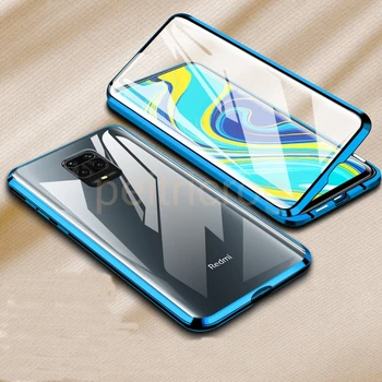Dvojno Stranicami Magnetni Kovinski kovček Za Xiaomi Redmi Opomba 9 9 8 8T 7 9A 9C K20 10 9T CC9 POCO X3 NFC F2 Ultra Pro Lite steklen Pokrov