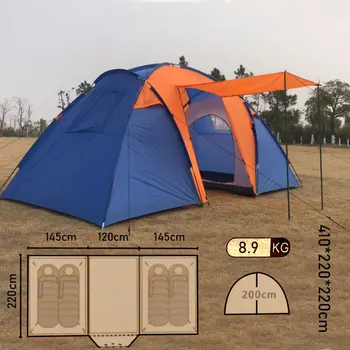 Kampiranje šotor z 2 ločeni prostori dvojno plast 4 oseba šotor za kampiranje