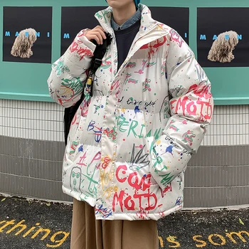 Korejski Debele Zimske Bombaž, Oblazinjeni Oblačila za Ženske do leta 2020 Nov Modni Natisnjeni Suknjič Stojalo Ovratnik Svoboden Topel Plašč ženski Top 5XL