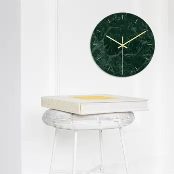Moderne Stenske Ure UV Tiskanje Temno Zelenega Marmorja Zrn Dekor Stenske Ure Akril Ure brez Baterije za Pisarno