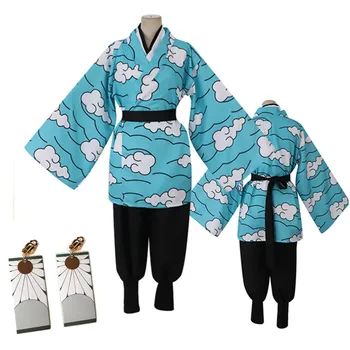 Anime demon slayer kimetsu ne yaiba kamado tanjirou urokodaki sakonji cosplay kostum modro nebo kimono enotno obleko helloween