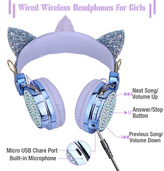 Otroci Bluetooth 5.0 Slušalke z šatulji, Dekleta Samorog Brezžične Slušalke z Zapestnico, Telefonu, tabletu Čelada Z Mic