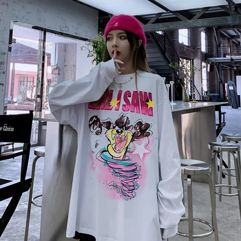 Kawaii Srčkan Harajuku Japonski Ulične Ženske Dolg Rokav Tshirts Prevelik T majice, Trenirke 2020 Ženske Oblačila Pozimi