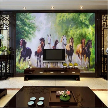 Wellyu steno papirjev doma dekor ozadje po Meri Osem konjev, oljna slika, ozadje zidana papier peint zidana 3d papel tapi