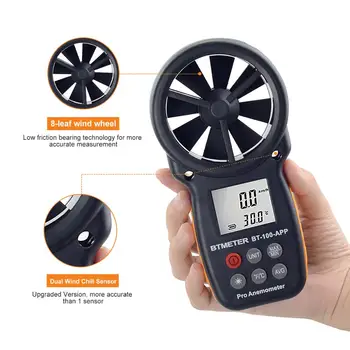 Digitalni Anemometer Tester Z Mobilno APLIKACIJO Brezžična tehnologija Bluetooth Krilne Anemometer kazalnik za merjenje Vetra, Mraza,Hitrost,Temperatura,itd.