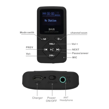 Multimedia predvajanje Prenosne Žep DAB/DAB+/FM Radijski Sprejemnik z Slušalke LCD Zaslon za ponovno Polnjenje Multimedijski predvajalnik