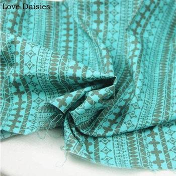 Bombaž modro-zelene barve z rjavo natisnjeni tanke, fine tkanine za DIY poletna oblačila obleko srajco bluzo mozaik handwork tekstilnih