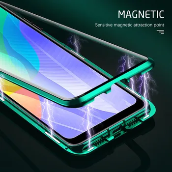 Za Huawei Y6P primeru 360° Polno kritje magnetni flip primeru Za huawei y6P 2020 y 6P y6P2020 Dvojno stranicami, kaljeno Steklo telefon coque