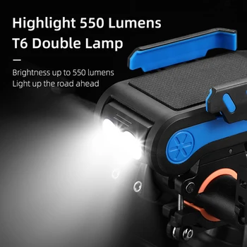 T6 LED Večnamensko Kolo Kolo 550LM Smerniki Alarm Rog Nosilec za Telefon, Izposoja Svetlobe, Kolesarske Opreme, 2x