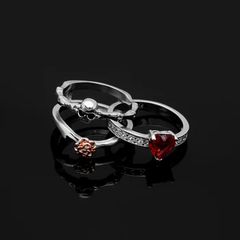 UFOORO udejstvovanje Obroči nastavite Rdeči cirkon rose cvet skull Ženske lepe nakit Prstani za poročni prstani, Nakit Stranka 2018 obroč