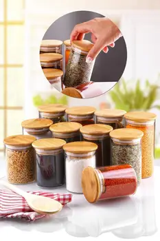 Spice 12 Kos Bls 6580-10-12 Steklo in Les Material, Kuhinja Kakovosti Oskrbuje Suho Hrano, Začimbe Posodo Nova Hitra Dostava